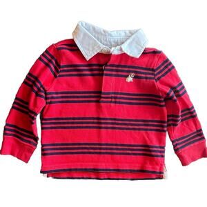 Vintage GYMBOREE Bulldog Dog Embroidered Red Stripe Rugby Shirt 12-18 mo
